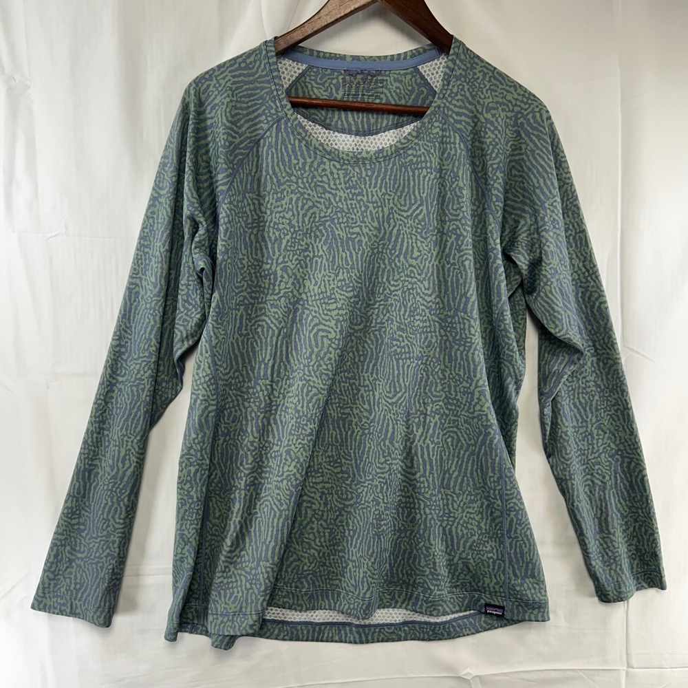 Patagonia Capilene Midweight Crew Women XL Green Blue Print 44437 Base Layer